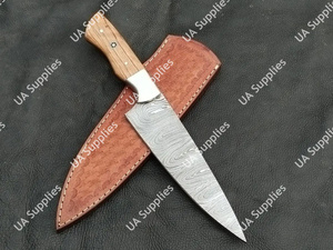 Couteau de Chef Damas Forgé à la Main de Qualité Supérieure, Lame à Motifs de Haute Qualité, Manche en Bois d'Olivier, Couteau de Cuisine Tranchant, Vente en Gros, ODM - Product Image 3