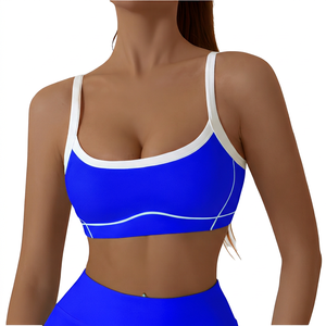 Soutien-gorge de sport rose pour femme, col contrastant, maintien moyen, pour yoga et entraînement, vêtements de sport - Product Image 3
