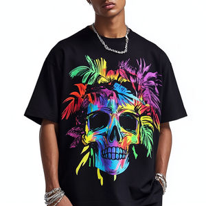 T-shirt personnalisé pour homme avec motif de crâne, style streetwear surdimensionné, manches courtes, imprimé en coton, décontracté, hip-hop, avec logo personnalisé - Product Image 6