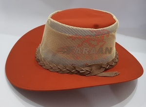 Chapeau de cowboy en maille ventilée marron à large bord, style western, pour l'été, le ranch, l'équitation en extérieur, avec bande tressée - Product Image 3