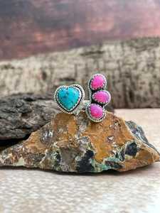 Handmade Hot Pink Arizona Turquoise <b>Adjustable</b> <b>Ring</b> Sterling Silver Southwestern Boho Statement Jewelry Artisan Gift for Her - Product Image 1