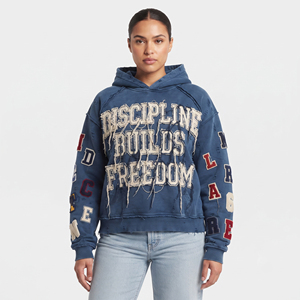 Sudadera con capucha extragrande con cremallera para mujer, estilo americano, holgada, con bordado desgastado y hombros caídos, para invierno - Product Image 2