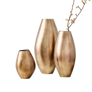 Meilleurs prix de vente - Vase à fleurs en métal texturé plaqué or pour la décoration de table à la maison, forme ovale, vases à fleurs pour le sol - Product Image 3