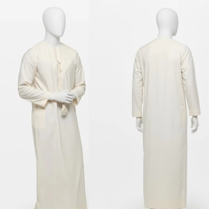 Wholesale Premium Cotton Stand Collar Modest <b>Thobe</b> Islamic Eid Plus Size Floor Length Short Sleeve Quick Dry Breathable - Product Image 5