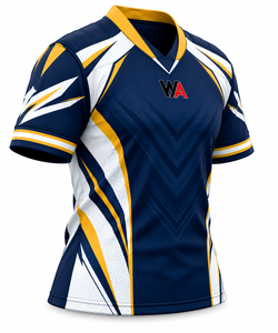 Camiseta de Fútbol Americano/Guadalajara al por Mayor OEM, Azul Marino con Detalles Amarillos, Transpirable, de Secado Rápido, Fabricante de Ropa Deportiva - Product Image 3