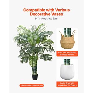 Palmera Areca Artificial de 6 pies, Blanca, con Maceta Alta y Hojas de Seda Sintética, Planta Tropical Artificial Grande para Decoración de Interiores - Product Image 5