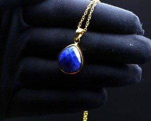 Collier pendentif en lapis-lazuli bleu, chaîne en or, bijoux en pierres précieuses naturelles, cristal de guérison, cadeau pour femmes et hommes, élégant - Product Image 3