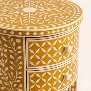 Wholesale Bone Inlay <b>yellow</b> Diamond lattice pattern <b>Bedside</b> <b>Table</b> 2 Drawers Modern Design Living Room Bedroom Use Home Furniture - Product Image 5