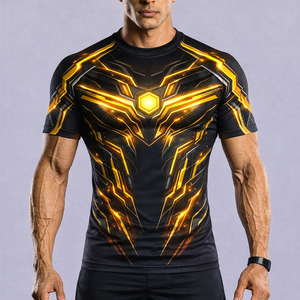 เสื้อรัดกล้ามเนื้อแขนสั้นสีดำสำหรับผู้ชาย พิมพ์ลายเข็มขัดคาราเต้ แห้งเร็ว ผลิตจากโพลีเอสเตอร์ - Product Image 4