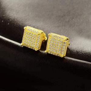 Luxury 925 Sterling Silver With VVS Lab Grown <b>Diamond</b> <b>Square</b> Stud <b>Earrings</b> Gold Tone Sparkling Stone Jewelry For Wholesale Buyer - Product Image 1