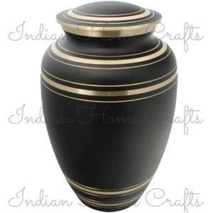 Black Metal Cremation Urn <b>Keepsake</b> <b>Ashes</b> Vase Memorial urn with gold tone stripe decor <b>for</b> sympathy display - I H C - Product Image 2