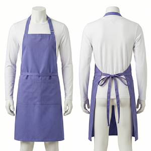 Tablier de chef pour homme en coton polyester 280 GSM, bleu, design à panneaux complets, broderie personnalisée, impression, étiquette tissée, logo thermocollant - Product Image 5