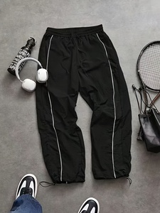 Premium Customizable Men's White Baggy Wide Leg Pants Black Side Insert Panels Fashion Streetwear <b>Joggers</b> - Product Image 3