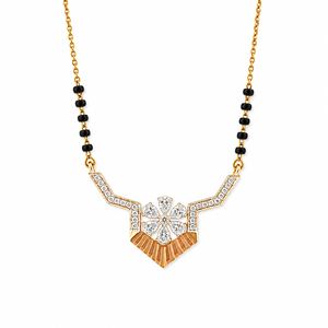 Collier Mangalsutra en or rose 14 carats avec diamants floraux, perles noires, chaîne à maillons géométriques polie, cadeau de mariage pour femme, bijoux fins - Product Image 2