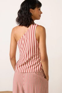 Mono rosa a rayas para mujer, sin mangas, de un solo hombro, de pierna ancha, informal, para verano - Product Image 2