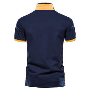 Polo pour homme à blocs de couleur, bleu marine et jaune, manches courtes, respirant, décontracté, pour l'été, le golf et le tennis - Product Image 2