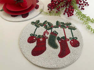 Handcrafted Luxury <b>Beaded</b> Round Eco-Friendly <b>Placemat</b> Knitted Embroidery Techniques for Festive Holiday Dining Wedding Party Use - Product Image 1