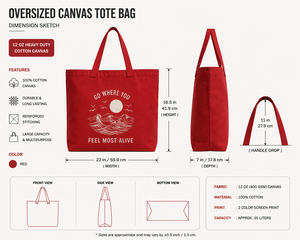 Red <b>Canvas</b> <b>Tote</b> Bag With Mountain Print Go Where You Feel Most Alive Design For Shopping And Everyday Use - Product Image 2
