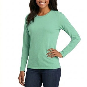 T-shirt à manches longues et col rond pour femme, tendance et décontracté, designs personnalisés de haute qualité, 100% coton, pour un usage quotidien, prix bas, vente en gros - Product Image 1