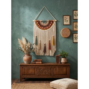 Bohemian Macrame Wall Hanging Abstract Geometric Design 40x60cm Natural Fiber Home Decor Living Room Art Piece <b>Single</b>-Piece - Product Image 2