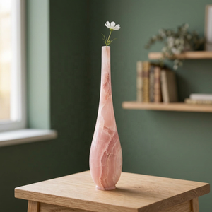 Rose Pink Onyx Graceful Teardrop <b>Vase</b> Handmade Blush Stone Flower <b>Vase</b> Boutique Gift Decor Wholesale - Product Image 4