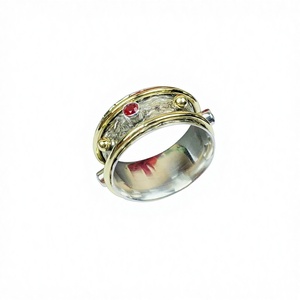 Anillo Giratorio Clásico de Plata de Ley 925 con Granate, Engaste de Bisel, Anillo Fidget para Meditación, para Bodas, Aniversarios y Fiestas, Anillos Finos - Product Image 1