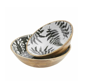 Bol à salade et à collation en bois imprimé émail, vaisselle, bol mélangeur en bois de style classique, bol de service poli - Product Image 2
