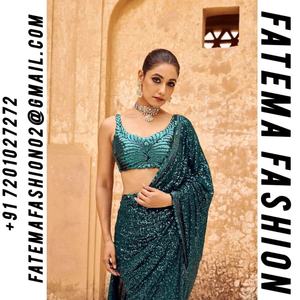 Sari indien de dernière génération, design moderne, vêtement de fête, en georgette, avec broderie lourde de sequins, parmi les plus vendus - Product Image 2