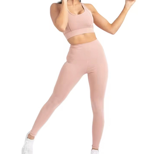 High Quality Solid Color Yoga Set Women Quick Dry Two Piece Set Mid Waist Sports Bra and Leggings Fitness Gym Activewear Set - Product Image 1