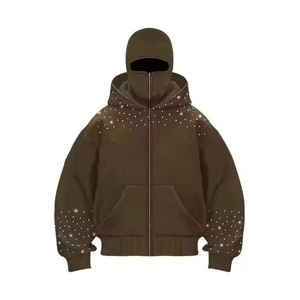 Sudadera con capucha de lujo con cremallera completa y pedrería, estilo streetwear de alto gramaje, con máscara facial de cristales integrada - Product Image 6