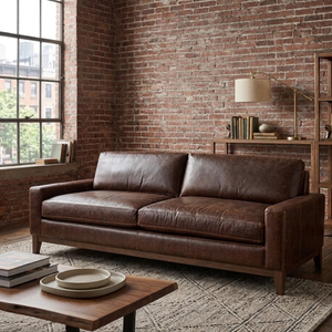 Sofá Moderno de Cuero Marrón Oscuro, Grande, de Dos Plazas, con Brazos Cuadrados, Cómodo Sofá para Sala de Estar en Casas de Lujo - Product Image 1