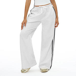 Pantalon de jogging color block taille haute coupe ample jambe droite avec poches, confortable et respirant pour le fitness et le yoga - Product Image 1