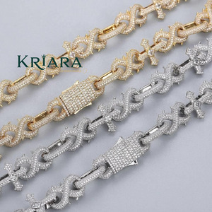 <b>Statement</b> <b>Necklace</b> S925 Gold Plated Figaro Chain Lab Grown Micro Insert Rhinestone Cross Design Unisex Hiphop Style - Product Image 4
