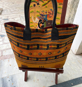 Traditional Vintage Kantha Cotton Shoulder <b>Bag</b>, Artisan Handstitched Patchwork Tote, Unique <b>Boho</b> Style Purse - Product Image 3