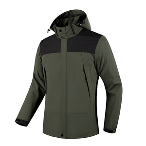 Chaqueta de senderismo para hombre, gruesa, con capucha, cortavientos, impermeable, transpirable, con cuello alto y logotipo frontal, para deportes al aire libre - Product Image 1