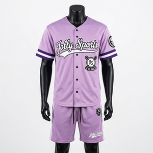 Mens baseball jersey and shorts <b>set</b> GSM breathable polyester mesh purple custom embroidery logo athletic fit short <b>set</b> for men's - Product Image 1