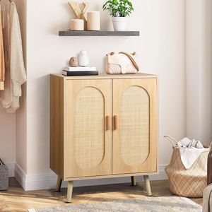 Moderno Armadio Portascarpe in Rattan a Doppia Anta con Ripiani Regolabili per Soggiorno, Camera da Letto o Corridoio - Product Image 1