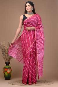 Sari de Seda Chanderi Premium con Borde de Zari, Prenda Étnica Tradicional India, Sari de Seda Chanderi Tejido a Mano, Ligero y de Diseño - Product Image 3