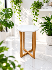 Wholesale Minimalist Modern Round <b>Side</b> <b>Table</b> Eco-Friendly <b>White</b> MDF Top <b>Wooden</b> Legs Coffee <b>Table</b> for Living Room Sofa - Product Image 5
