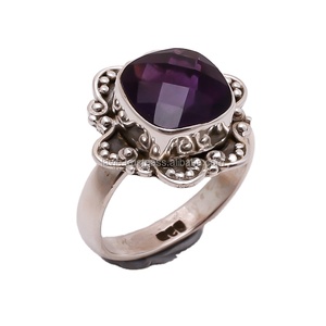 Bagues en Améthyste Naturelle, Bijoux Indiens, Vente en Gros, Bijoux Artisanaux en Argent Fin, Matériau Argent Sterling 925, Classique pour Mariage - Product Image 1