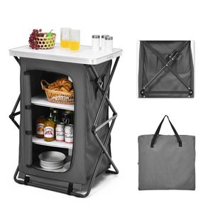 Portable Folding <b>Camping</b> <b>Storage</b> Cabinet with 3 Shelves and Carry Bag - Product Image 5