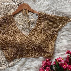 Conjunto de blusa de seda de diseño elegante con perlas hechas a mano, listo para usar, novedad para fiestas, proveedor de Surat - Product Image 5