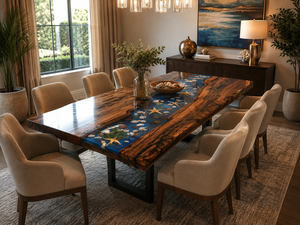 Custom Made Rectangle Natural Wood <b>Epoxy</b> Resin Dining <b>Table</b> Rustic Design Indoor Handmade Furniture Decor - Product Image 1