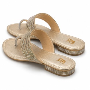 Sandalias de tacón de cuña con purpurina y diamantes de imitación, con tira en V, tipo mule, de punta abierta, para fiesta de verano - Product Image 3
