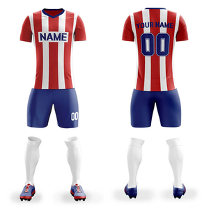 Conjunto de Camiseta de Fútbol Personalizada para Hombre, Manga Corta, Azul y Blanco a Rayas, Absorbe la Humedad, Ajuste Atlético, Impresión de Nombre y Número del Equipo - Product Image 2