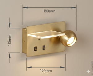 Modern LED Wall Lamp with Glass Shelf <b>USB</b>-<b>C</b> Port Warm White Round Shade On/Off <b>Switch</b> OEM/ODM Lumetal Vietnam - Product Image 3