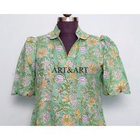 Robes décontractées élégantes pour femmes et filles Kangura, imprimé floral, col en V, longueur midi, 100% coton, coupe trapèze, lavables