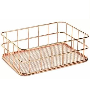 Plateau en or rose Décoration de la maison en fer Ornement Paniers de rangement de bureau Organisateur de bureau en or Conteneur - Product Image 1