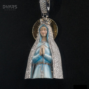 จี้รูปหน้าแมรี่ 3 มิติ เงินแท้ 925 ประดับเพชรโมอิสซาไนต์ VVS เคลือบเงาหรูหรา ชุบทอง 18K จี้ห้อยคอแฟชั่นฮิปฮอป - Product Image 4