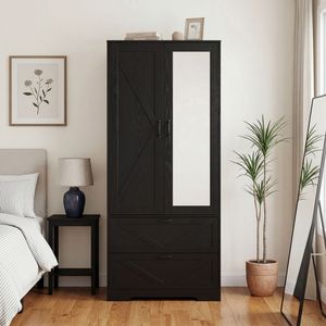 Armadio in Legno a 2 Ante per Camera da Letto con Asta Appendiabiti Interna e 2 Cassetti per Organizzazione e Stoccaggio - Product Image 3